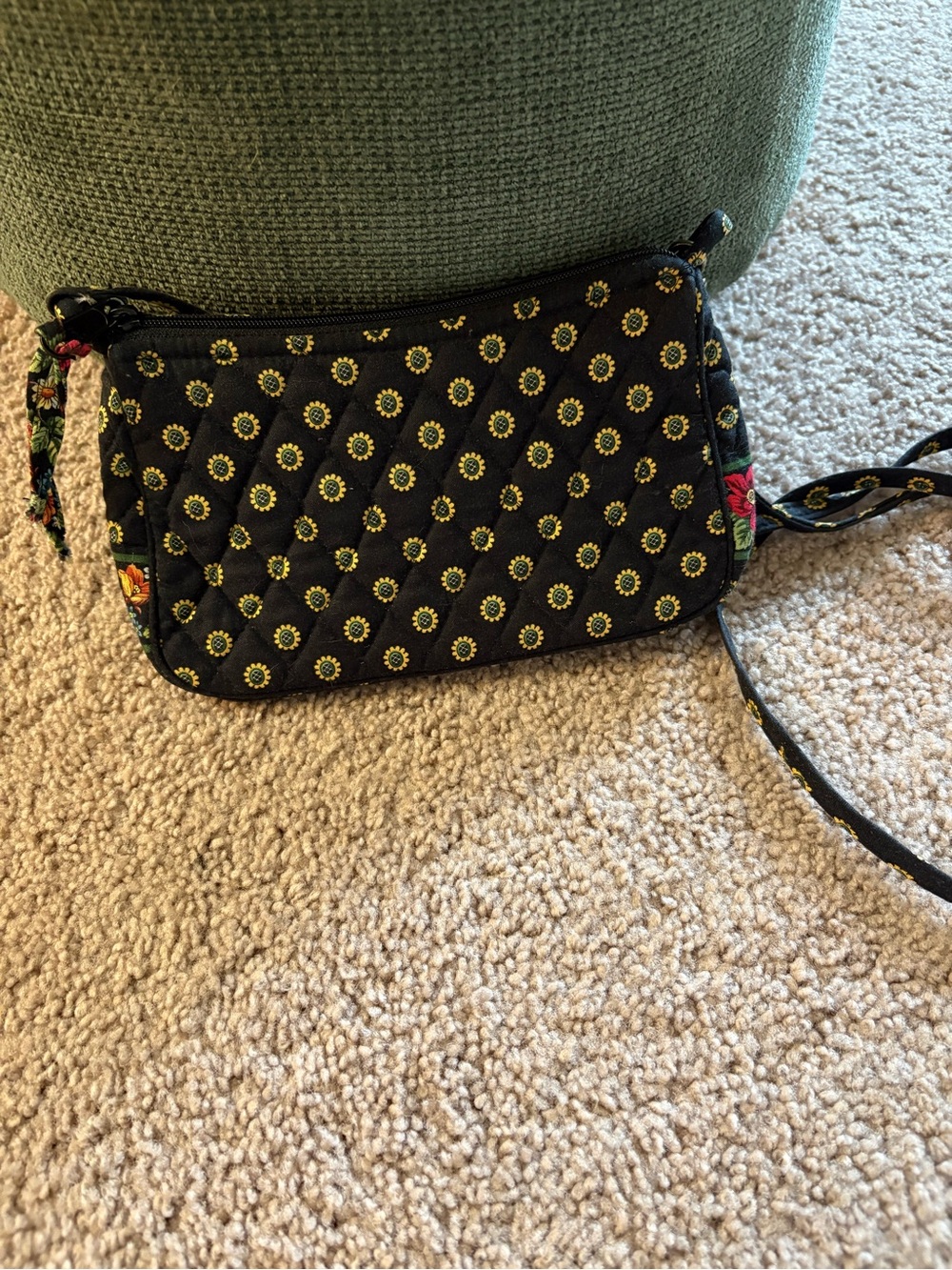 Vera Bradley Black Quilted Crossbody with Yellow Daisy Motif